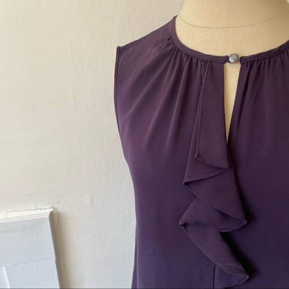 Theory Purple Silk Sleeveless Ruffle Keyhole Front Junio Blouse EUC Size Small - Picture 5 of 9